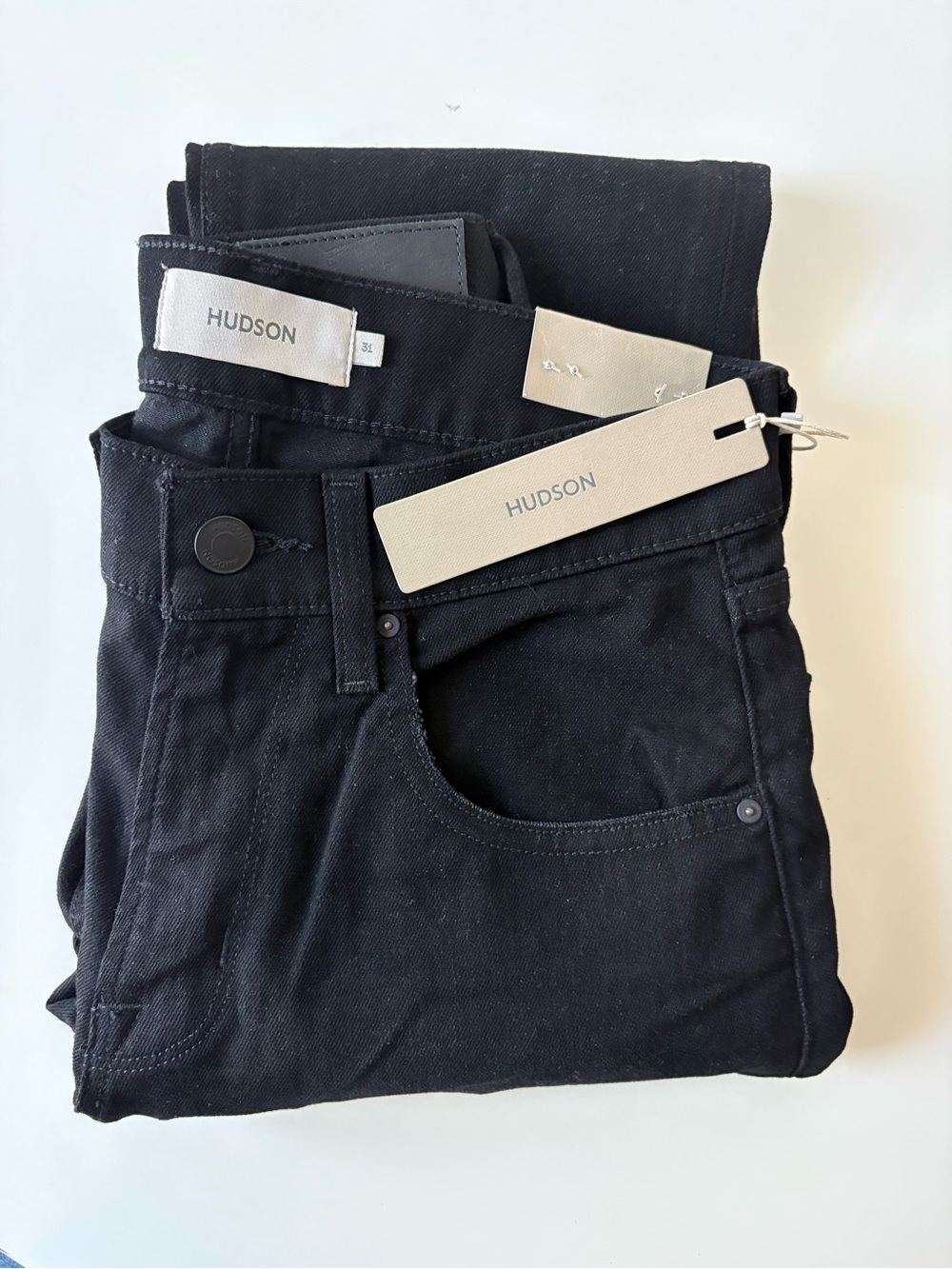 Hudson Jeans Mens 31x34 Byron Straight Fit in Black Ridge Denim Pockets NWT